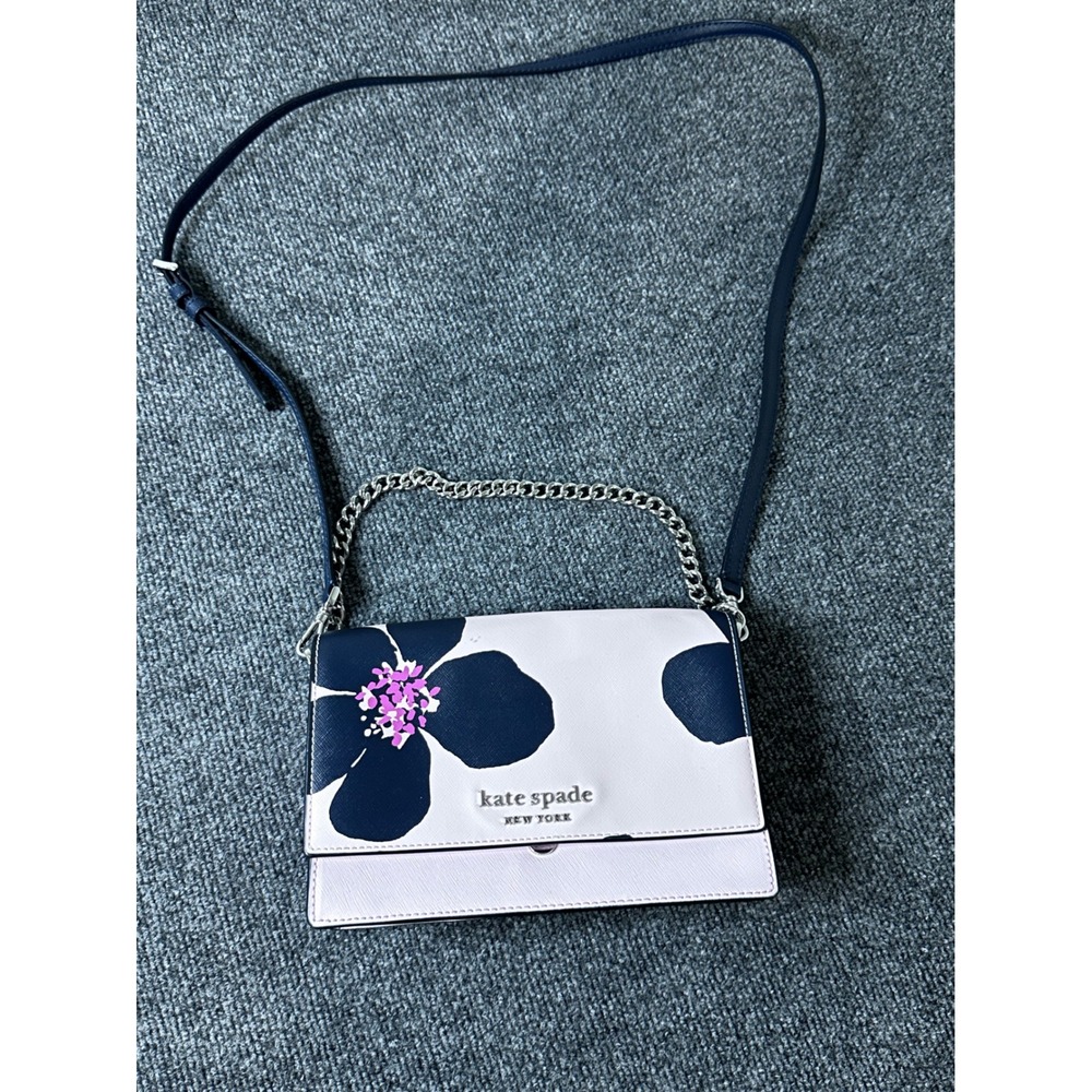 Kate Spade New York Floral Saffiano Leather Crossbody Bag Lavender Navy Pink